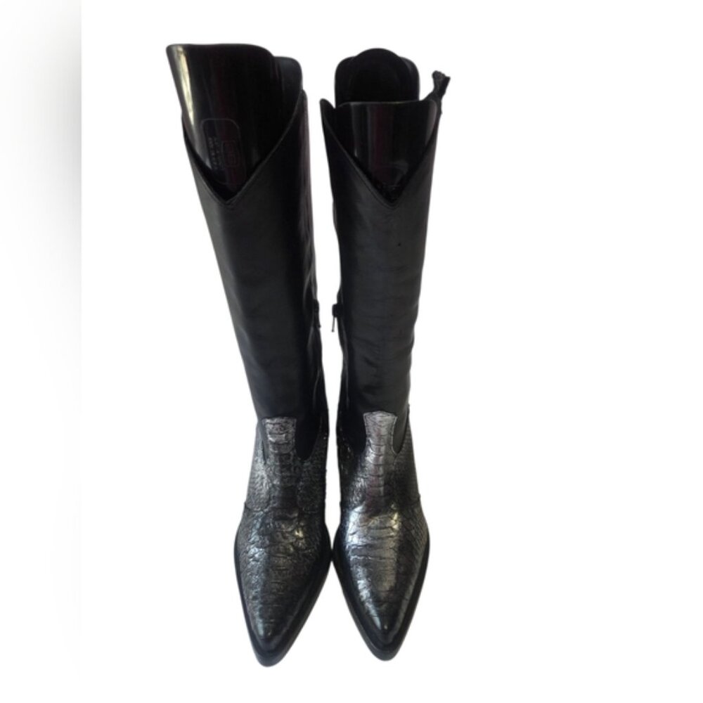 Black and Silver Emanuele Crasto  Heeled Boots with Shiny Finish